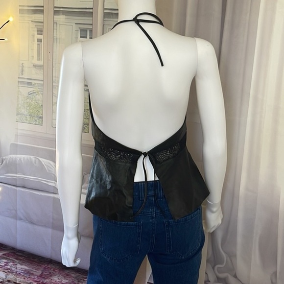 Free People Black Leather & Lace Tie Back Halter Top. Size S. P16/A1722 - Picture 3 of 6